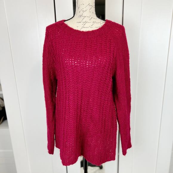 Gap Wool-blend Open Knit Cranberry Long Sleeve Sweater Size Large - Picture 1 of 6